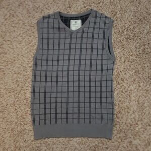 Penshoppe‎ Sweater Vest Mens Large Grey Black Windowpane Check V-Neck Cotton